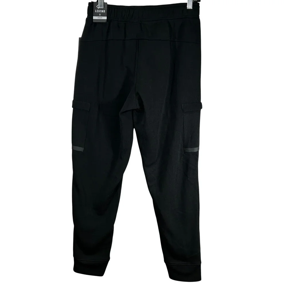 Leg3nd Mens Black Fleece Cargo Joggers Techwear Utility Sweatpants Small NEW